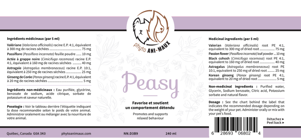 PEASY (Stress, Anxiété, Nervosité) pour chiens et chats