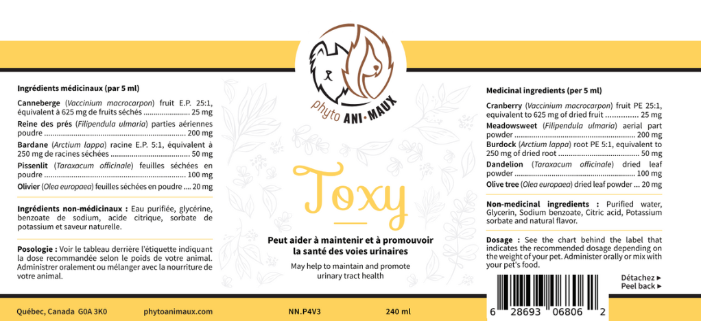 TOXY (Reins, soucis urinaires, détoxication) pour chiens et chats